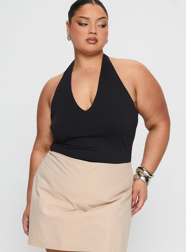 Someone New Halter Bodysuit Black Curve
