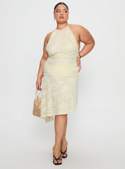 Emmalie Lace Asymmetrical Midi Dress Butter Yellow Curve