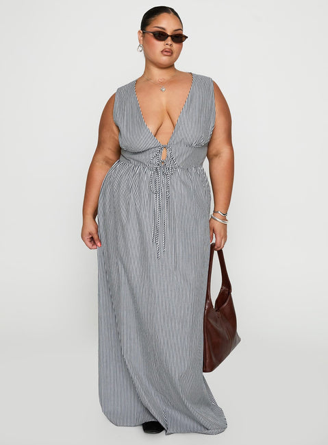 Pokey Maxi Dress Black / White Stripe Curve