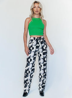 front view of model wearing Princess Polly Motel Parallel Jeans Retro Optic Spot Mid Rise 