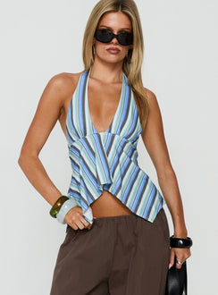Blairee Hanky Halter Top Blue Stripe