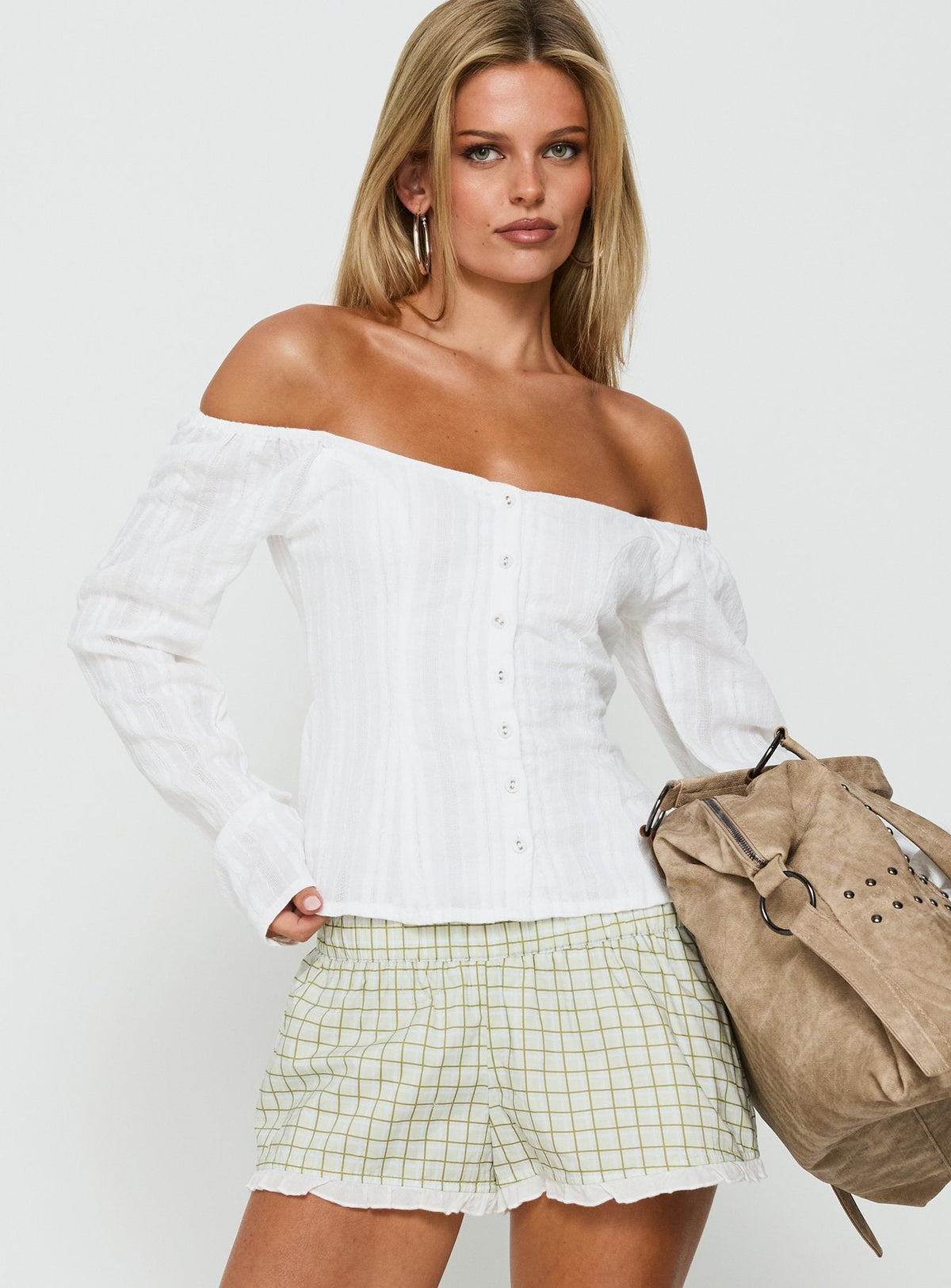More Dream Off Shoulder Long Sleeve Top White