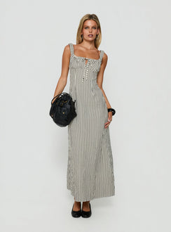 Vespar Tie Detail Maxi Dress Black / Cream Stripe