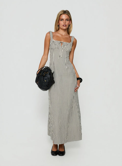 Vespar Tie Detail Maxi Dress Black / Cream Stripe