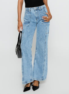 Chad Cargo High Rise Wide Leg Jeans Mid Wash