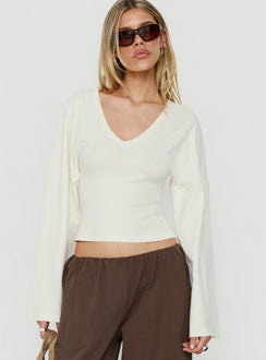 Dance With Shadows Batwing V Neck Long Sleeve Top Cream