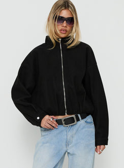 Chayden Cropped Faux Wool Bomber Jacket Black