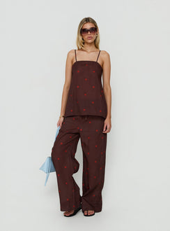 Bellara Longline Cami Top Chocolate / Red Polka Dot