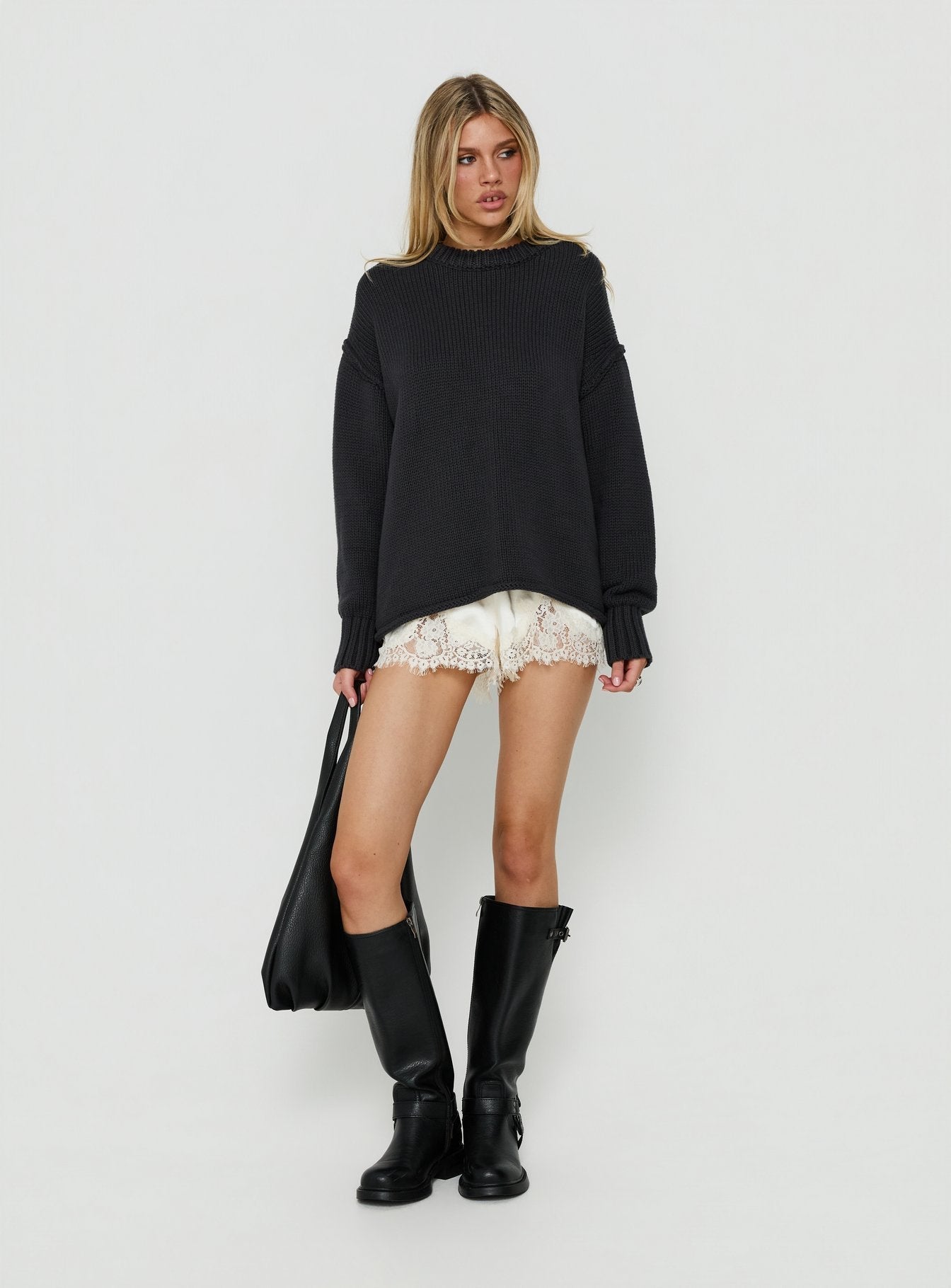 Wilda Crew Neck Knit Sweater Navy