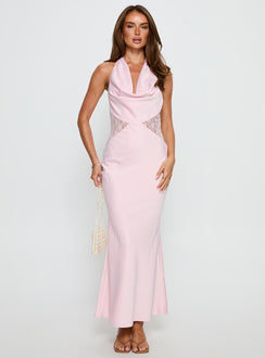Everina Halter Lace Maxi Dress Pink