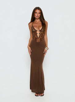 Totema Lace Halter Maxi Dress Chocolate