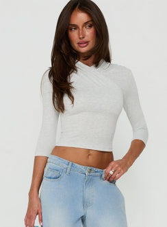Georgiette 3/4 Sleeve Wrap Top Grey