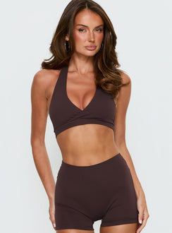 Lock In Active Halter Crop Top Brown