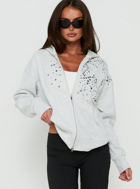 All Day Studded Oversized Hoodie Grey Marle