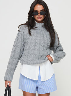 Cable knit sweater Turtle neck, ribbed trim detail Slight stretch, unlined 