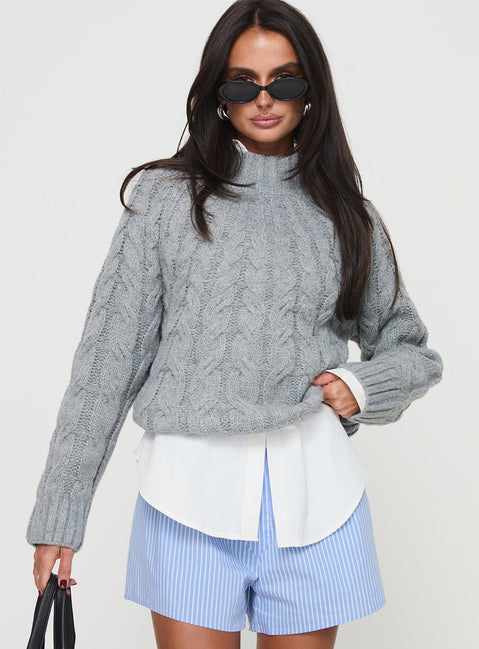 Cable knit sweater Turtle neck, ribbed trim detail Slight stretch, unlined 