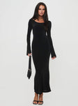 Long sleeve maxi dress Shimmery material, scooped neckline, open back detail with adjustable cross over straps, ruching & split hem at back Good stretch, fully lined 
