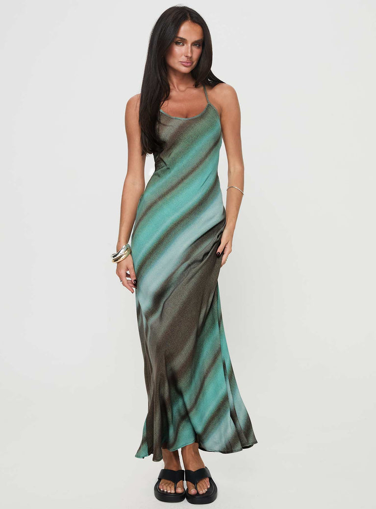Maxi dress Graphic print, sheer material, scoop neckline, tie fastenings at back  Non-stretch, unlined 