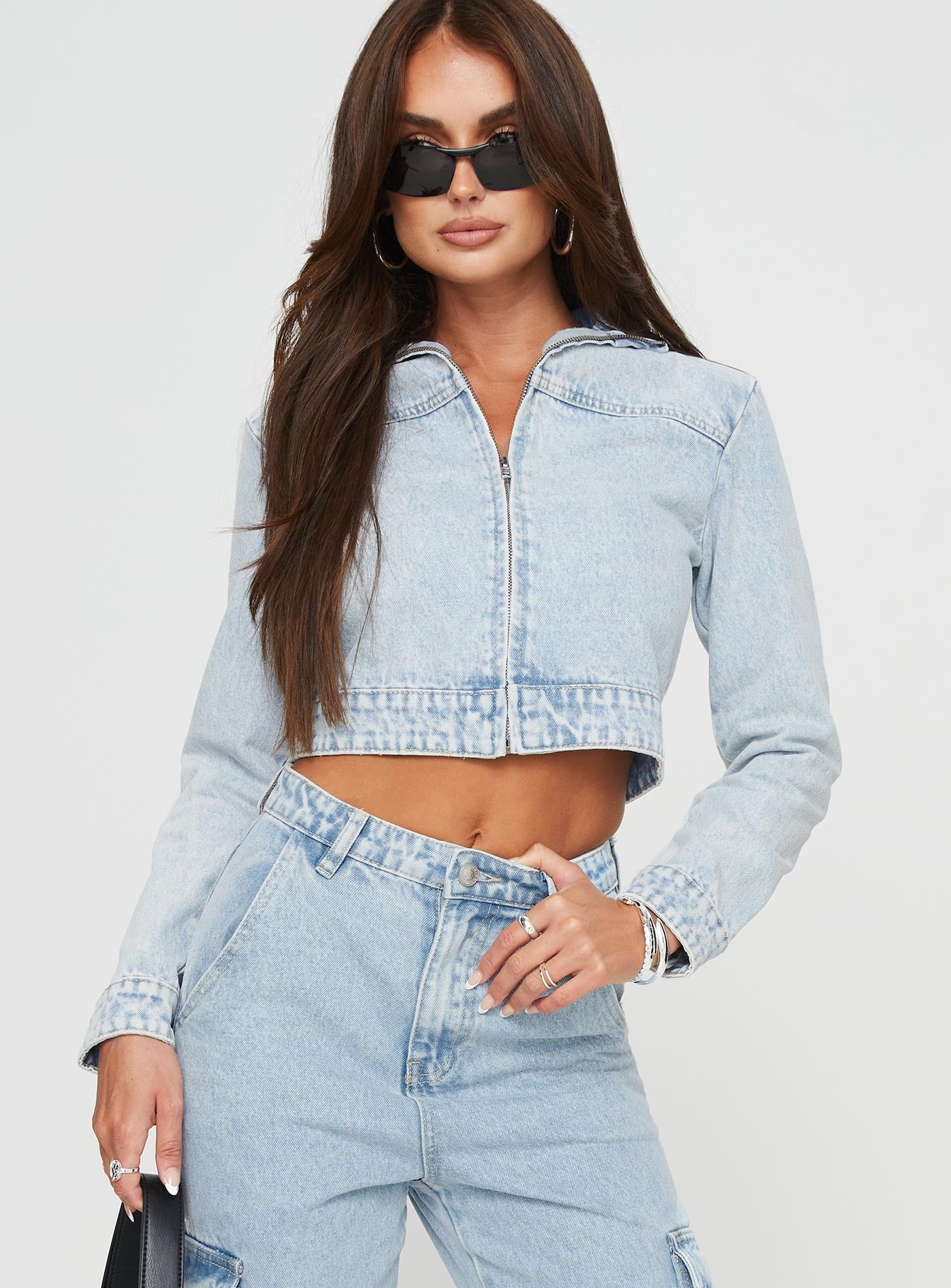 Denim jacket Moto style, zip fastening at front, lapel collar, button fastening at cuff