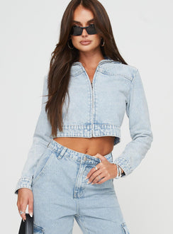 Denim jacket Moto style, zip fastening at front, lapel collar, button fastening at cuff