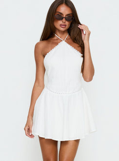 Harie Arrow Neck Halter Mini Dress White