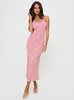 Floral print midi dress Adjustable shoulder straps, sweetheart neckline, invisible zip fastening at side