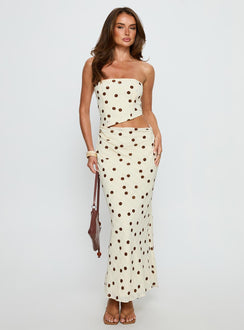 Jasira Strapless Drape Maxi Dress Cream Polka Dot