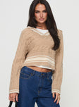 Knit sweater Oversized collar, ribbed trim detail Slight stretch, unlined 