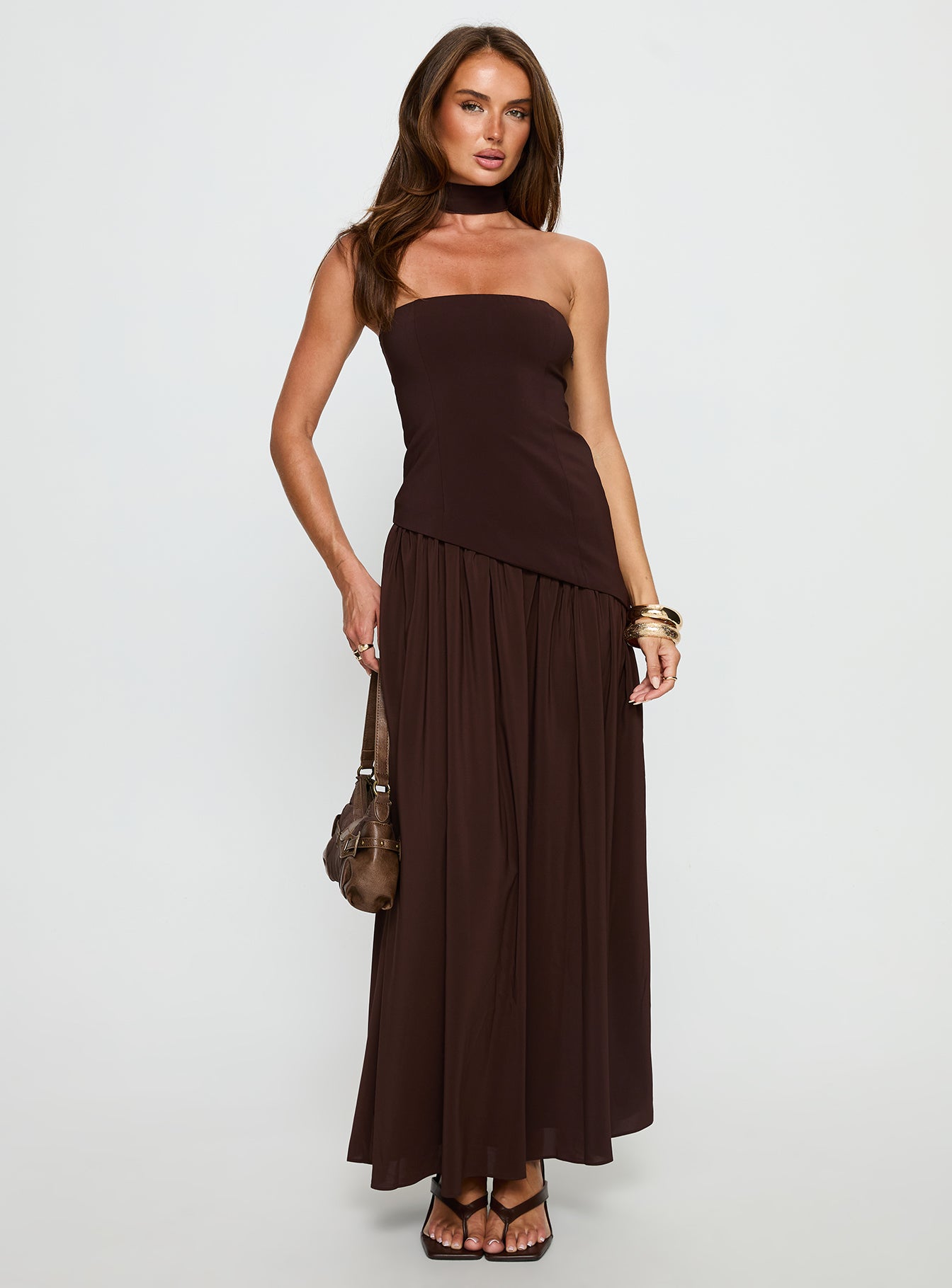 Odela Strapless Drop Waist Maxi Dress Chocolate Odela Strapless Drop Waist Maxi Dress Chocolate