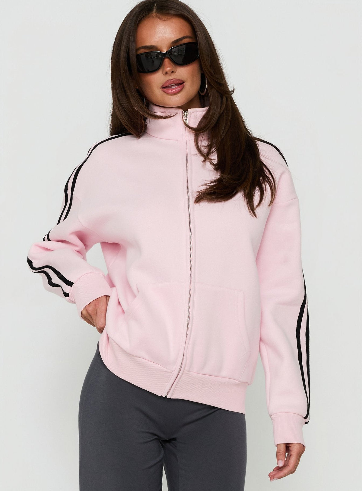 Keeran Funnel Neck Fleece Jumper Pink / Black