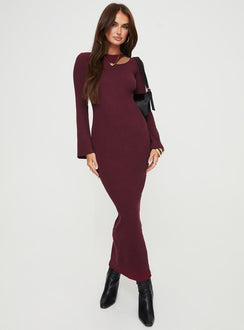 Maxi dress Princess Polly Lower Impact Rib knit material, round neckline, cut out detail at front