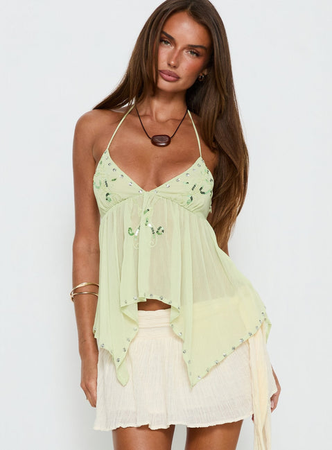 Wistie Asymmetrical Beaded Top Green
