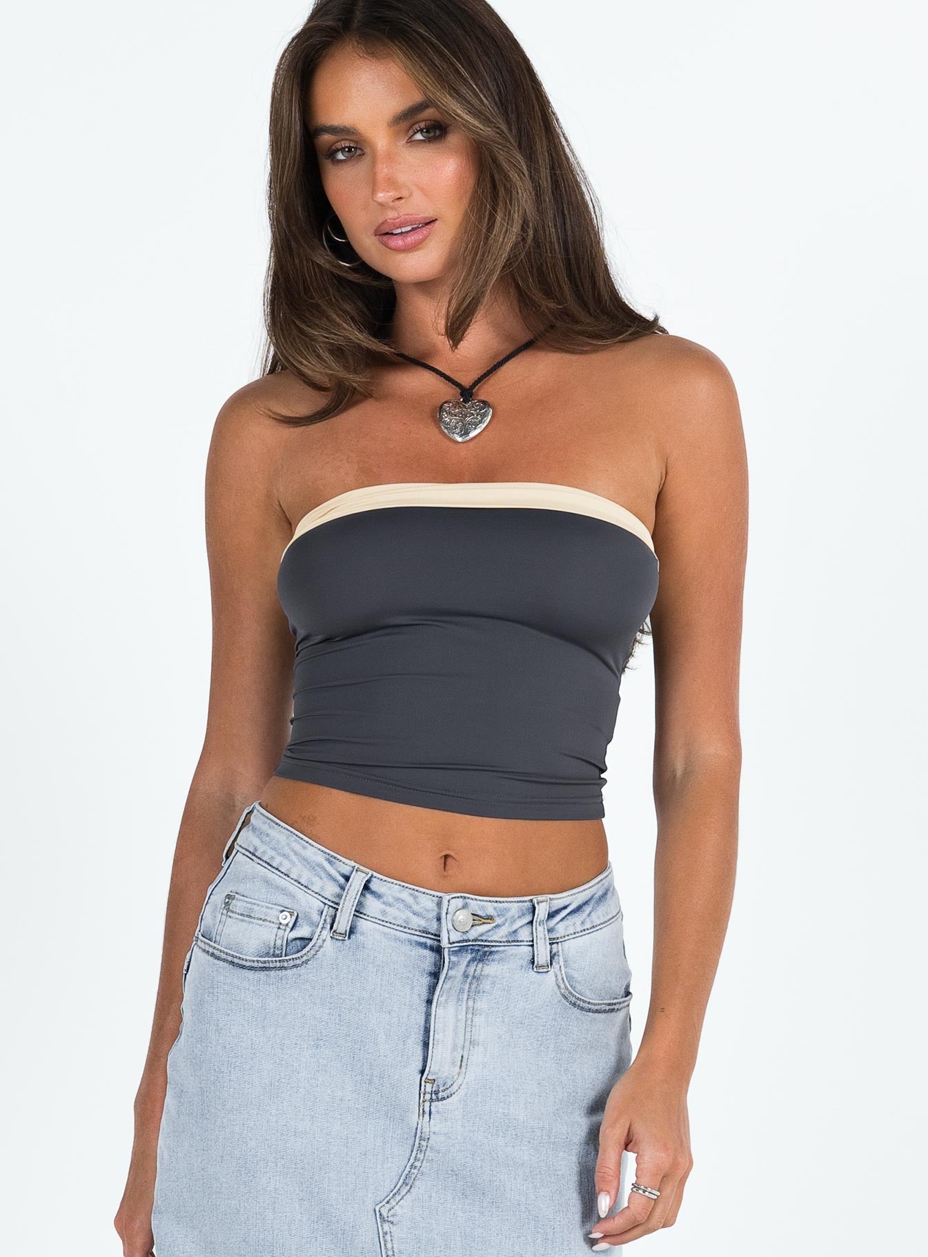 product Princess Polly Sleeveless Asymmetric Neckline  Miko Tube Top Slate