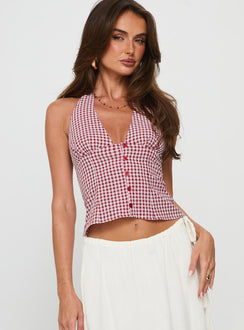 Isolda Halter Top Red Check