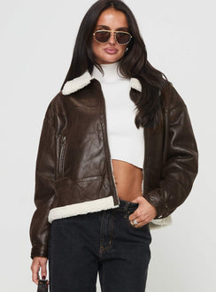 Solara Faux Leather Shearling Jacket Chocolate Petite