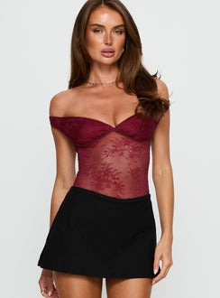 Kaitlen Sheer Bodysuit Maroon