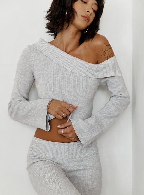 product Princess Polly Full Sleeves Asymmetric Neckline  Sina Off The Shoulder Top Grey