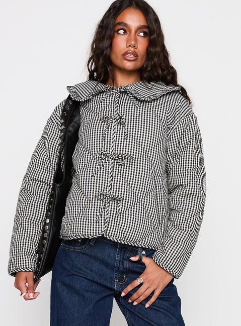 Best Asset Quilted Jacket Black / White Check