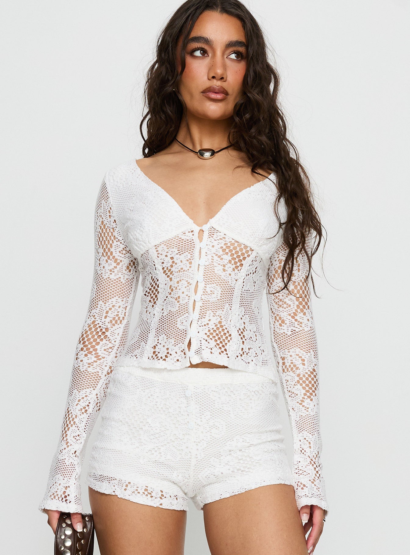 Karmoni Lace Long Sleeve Top White