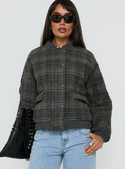Stick Season Quilted Jacket Grey Check