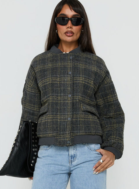 Stick Season Quilted Jacket Grey Check