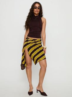   front view of model wearing Princess Polly Sherry Midi Skirt Stripe Retro Yellow Midi Skirts 