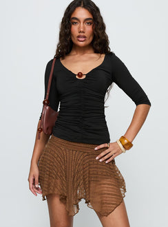   front view of model wearing Princess Polly Lifas Lace Mini Skirt Brown Mini Skirts 