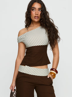 Past Life One Shoulder Top Brown / Stripe