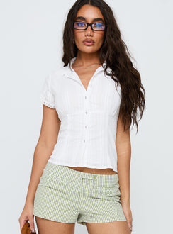 Tyrin Lace Trim Short Sleeve Shirt White