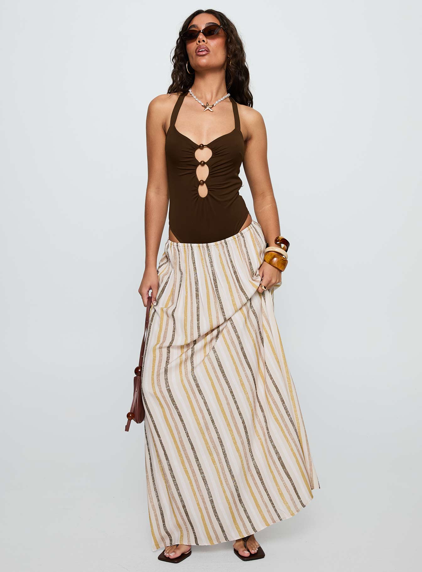   front view of model wearing Princess Polly Aisla Maxi Skirt Multi Maxi 