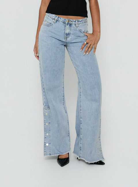 Dakoba Button Detail Mid Rise Straight Leg Jean Light Blue Wash
