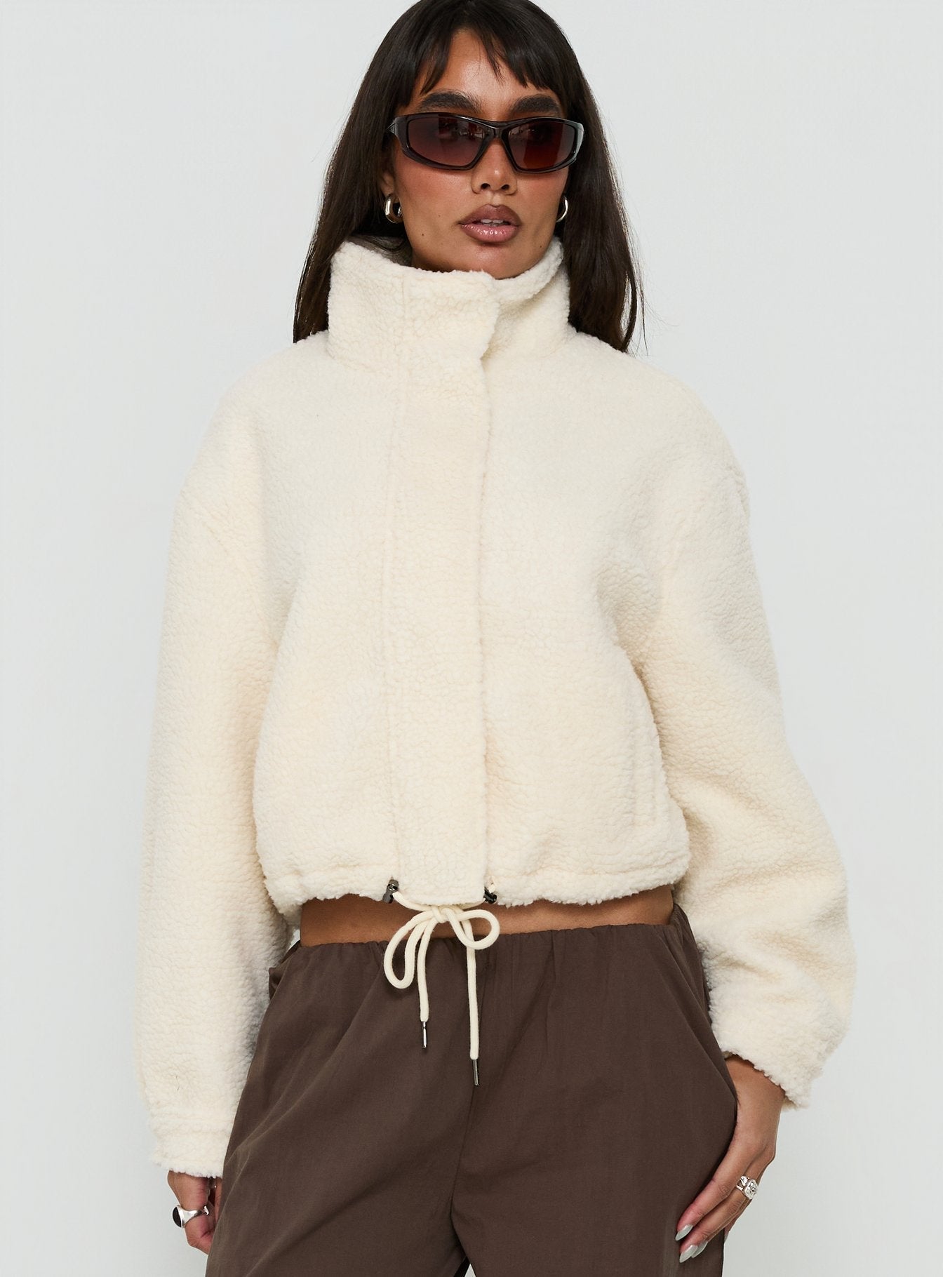 Clora Funnel Neck Sherpa Jacket Cream