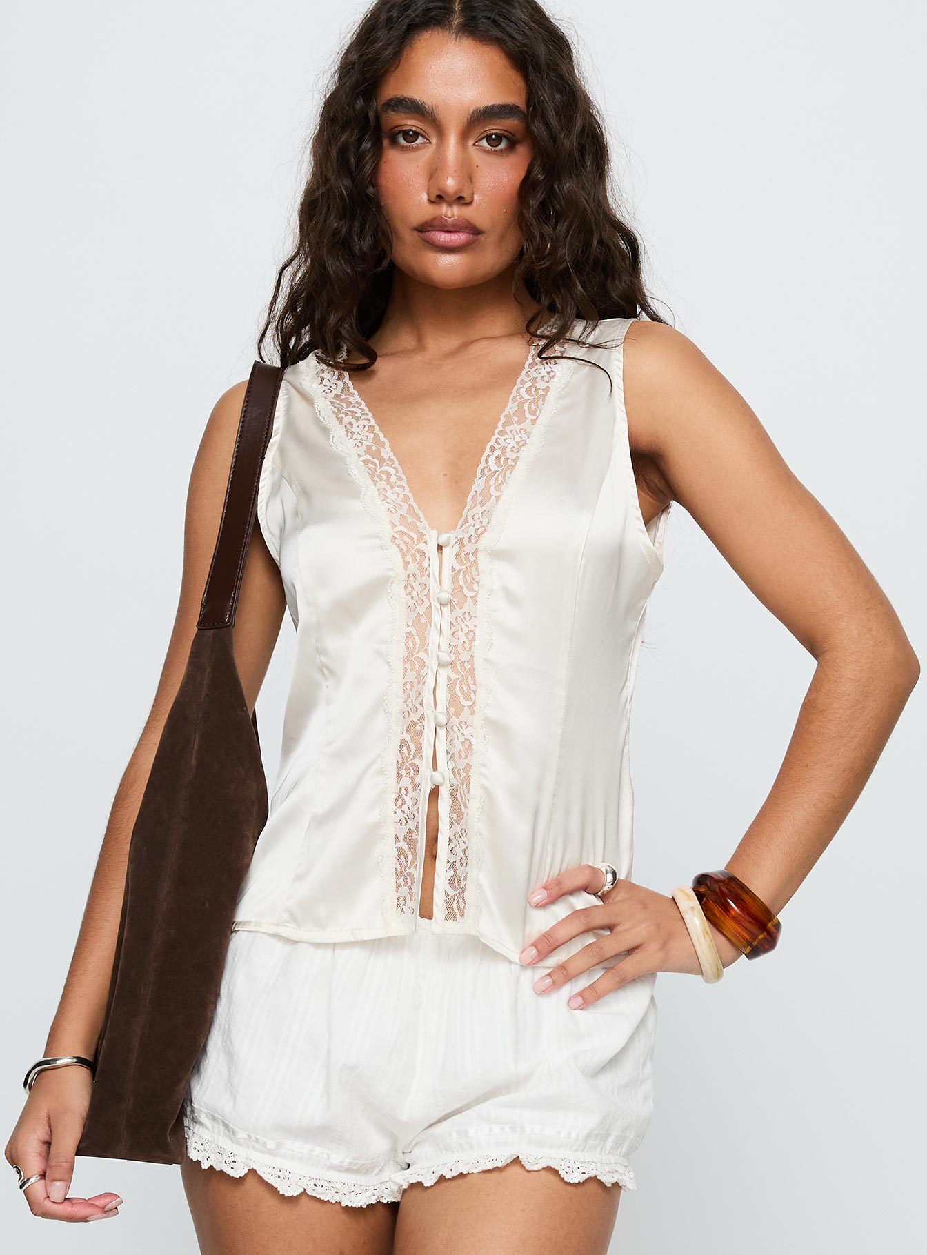 Night Spell Satin Top Champagne