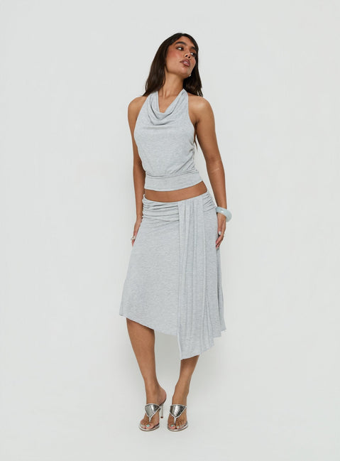 Iselda Draped Midi Skirt Grey Marle